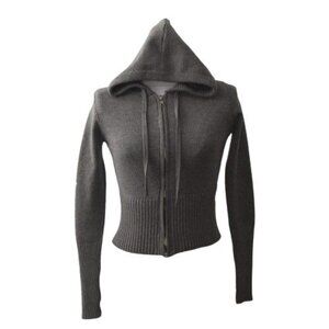 Sky To Moon Hooded Zip Up Cardigan Sweater Junior Large Grey